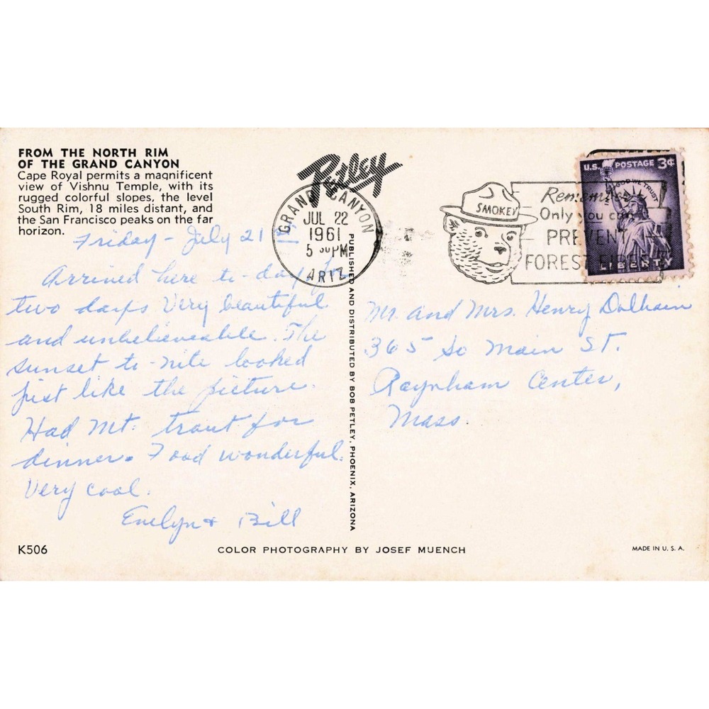 Vintage 1961 Grand Canyon North Rim Vishnu Temple Postcard Josef Muench K506 - Picture 2 of 2